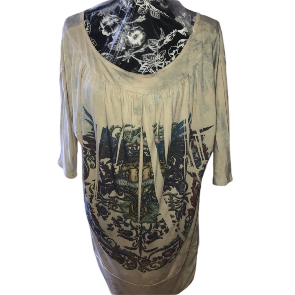 Daniel Benjamin medium ivory long tee 3/4 sleeve print tee perfect cover up